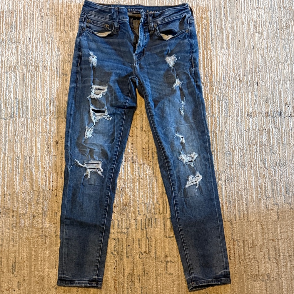 American Eagle Outfitters Ripped Blue Skinny Jeans